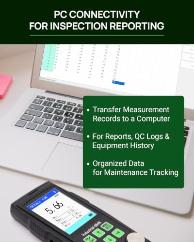 Professional Ultrasonic Thickness Gauge Industrial-884X, 0.033–15.75" (0.85–400 mm) Range, PC Data Connectivity, Multi-Probe Compatible, Digital Measuring Tool with 2000 Data Memory & Color LCD - Image 3