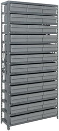 Quantum Storage Systems 1275-801GY Solid Heavy Duty 13 Shelves 36 Super Tuff Euro Gray Bins 75" H x 36" W x 12" D by QuantumStorageSystems