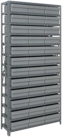Quantum Storage Systems 1275-801GY Solid Heavy Duty 13 Shelves 36 Super Tuff Euro Gray Bins 75" H x 36" W x 12" D by QuantumStorageSystems