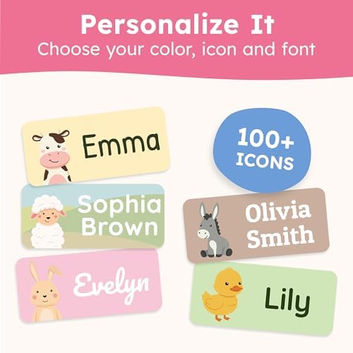 Personalized Name Labels for Kids (210 Labels) - Durable & Waterproof Custom Name Stickers for Clothing Tags, School Supplies, Camp & Daycare - Cozy Farm (1.2”x0.5”) - Image 5
