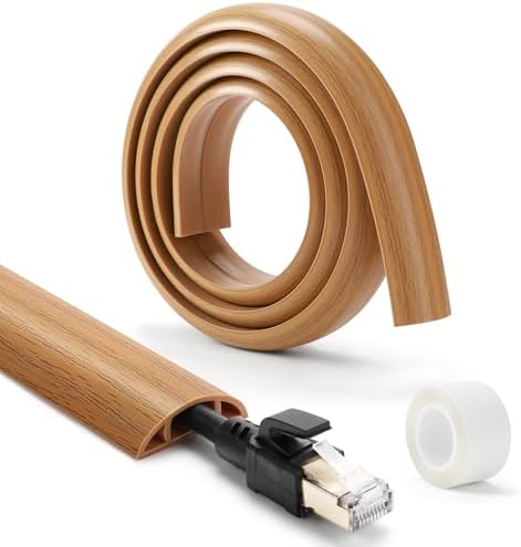 Floor Cord Cover 10ft, Cord Hider Floor Yellow Oak Wood, Floor Cable Management Prevent Cable Trips, Floor Cable Cover Wire Covers for Power Cords, Cord Protector Cord Cavity W0.47in H0.28in - Image 7