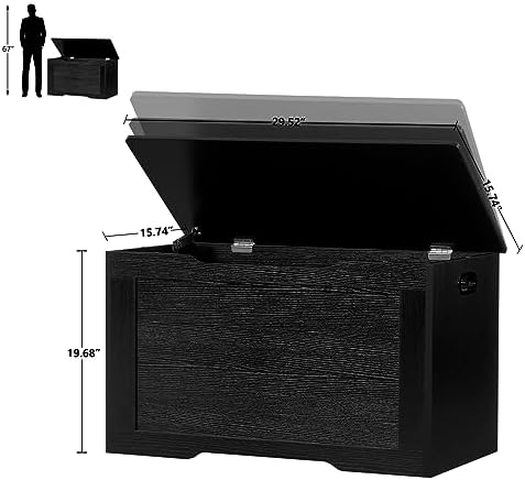 usikey 29.5” Storage Chest, Toy Box with Safety Hinge & Gel Bumpers, Toy Chest, Lift Top Storage Trunk, Supports 220 lb, for Living Room, Bedroom, Entryway, Black - Image 3