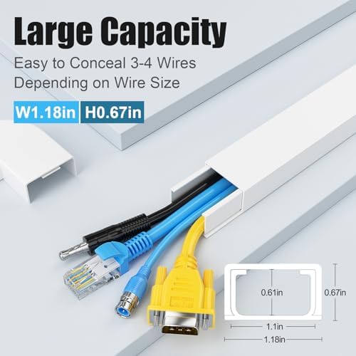 Yecaye Cord Covers for Wires on Wall, 113in, W1.18in H0.67in, White - Image 2