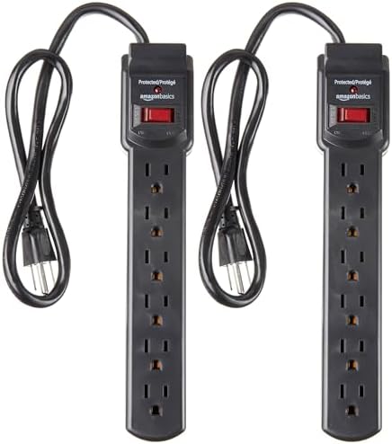 Amazon Basics 6-Outlet Surge Protector Power Strip with 200J Protection, Circuit Breaker, 2ft Extension Cord, Black, 2-Pack by AmazonBasics