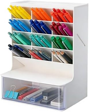 Desk Organizer with Drawer Pen Holder Workspace Organizers Perfect Office Desk Accessories and Workspace Organizers for Home Office Organization (White/Transparent) by Saikvi