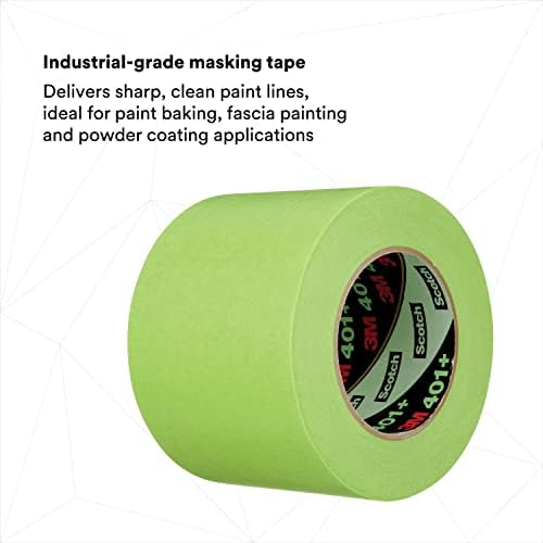 3M High Performance Green Masking Tape 401+, Superior Adhesion, Clean Removal, Highly Conformable, Paint-Bleed Resistant, 96 mm x 55 m, 6.4 mil, 8/Case - Image 2