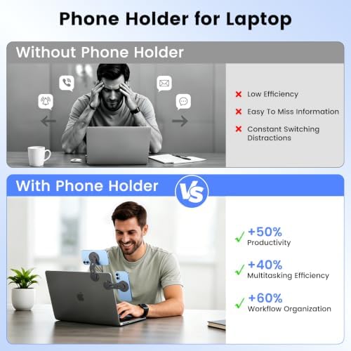 Magnetic 2PC Phone Holder for Laptop, MagSafe Laptop Phone Mount for iPhone 18/17/16/15/14/13/12 & All Phones, 180°Adjustable Phone Side Mount for Monitors for Tesla 3/Y - Image 4