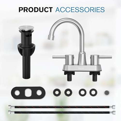 Bathroom Faucets, Bathroom Faucet 3 Hole, Bathroom Sink Faucet, Faucet for Sink 4 Inch 2 Handle Centerset, Lead-Free, with Copper Pop Up Drain (Brushed Nickel) - Image 6