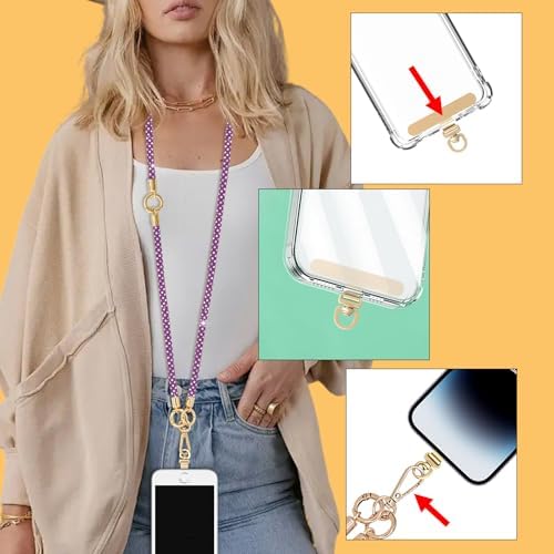 Crystal Phone Strap Crossbody and Wrist Lanyard, Anti Theft Layered & Wrist Strap Cell Phone Neck for Women - Image 3