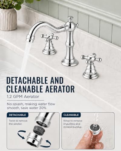 gotonovo Bathroom Faucet 3 Hole Vintage, Polish Chrome, Hot Cold Label - Image 5