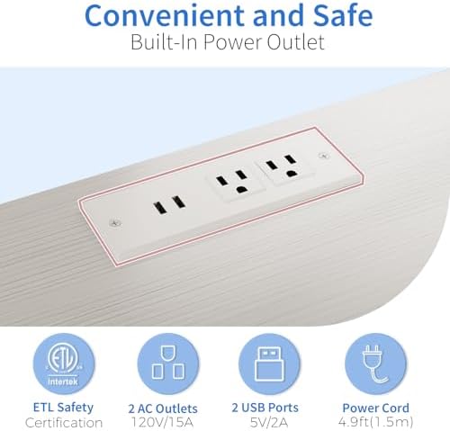 METYERRY Under Desk Printer Stand with Power Outlet, Adjustable Shelf,White - Image 4