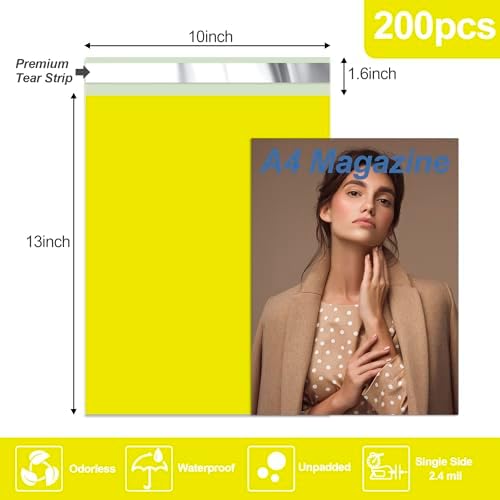 JinRuiKJ Poly Mailers 10x13 Inch, 200 Pcs Shipping Bags, Yellow - Image 2