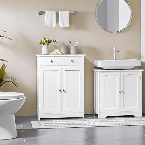 Yaheetech Small Bathroom Storage Cabinet with Drawer and 2 Doors, White - Image 2