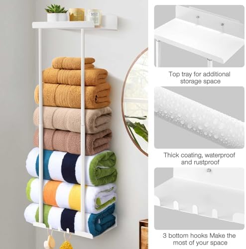 Hommtina Bathroom Towel Storage Black Towel Holder Bathroom Decor Aesthetic Towel Racks for Bathroom Bath Towel Storage (White) - Image 3