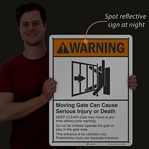 SmartSign 24 x 18 inch “Warning - Moving Gate Can Cause Injury Or Death” Sign, 80 mil Aluminum, 3M Laminated EG Reflective Material, Black, White and Orange, Made in USA - Image 2