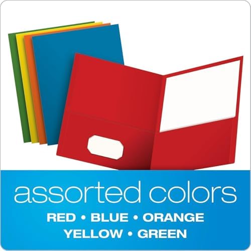 Oxford Two Pocket Folders, Textured Paper, Assorted Colors (Blue, Red, Yellow, Orange, Green), For School, Home, and Office, Letter Size, 25 Per Box (57513EE) - Image 3