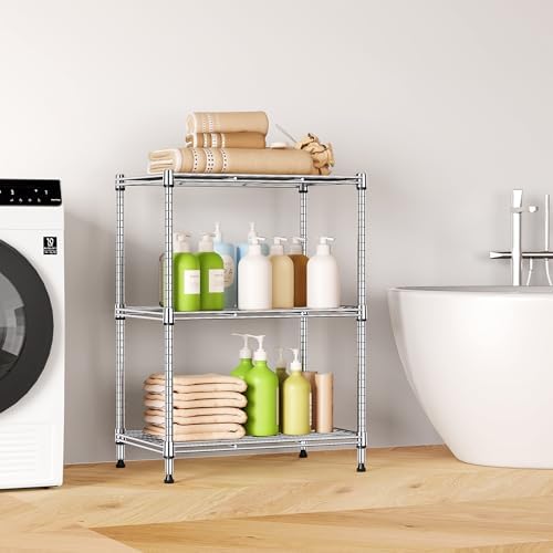 IZEUK 3 Tier Shelf, Heavy Duty Steel Wire Shelving Unit for Home, Kitchen, Laundry Room Organization, Office Storage Rack (17.7" W x 11.8" D x 26.3" H, 450LBS, Chrome) - Image 6