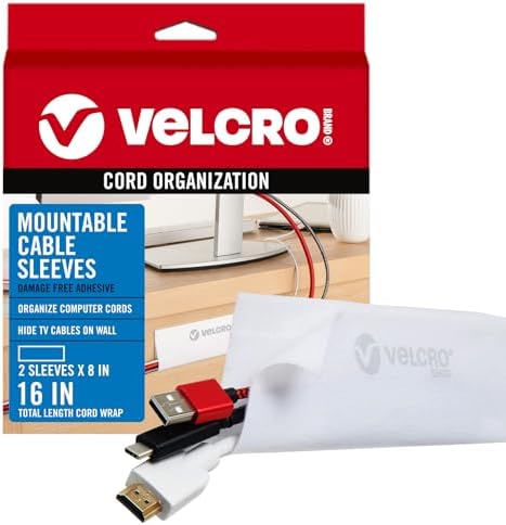 VELCRO Brand Mountable Cable Sleeve, White, 8 in, 2 Pack by VELCROBrand