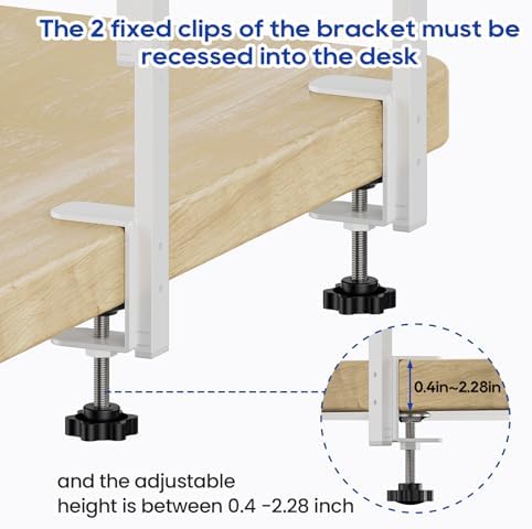 Clamp On Desk Shelf 2-Tier, Wood Shelving Unit for Office Desk/Gaming Accessories, Tabletop Book Storage Rack, Shelf for Top of Desk, Grey - Image 4