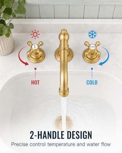 gotonovo Bathroom Faucet 3 Hole Vintage, Brushed Gold, Hot Cold Label - Image 3