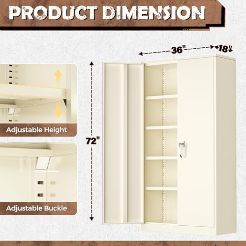 INTERGREAT Metal Storage Cabinet, 72” H Storage Cabinet with 2 Doors and 4 Adjustable Shelves for Office, Home, Garage, Pantry (Assembly Required, Grey) - Image 3