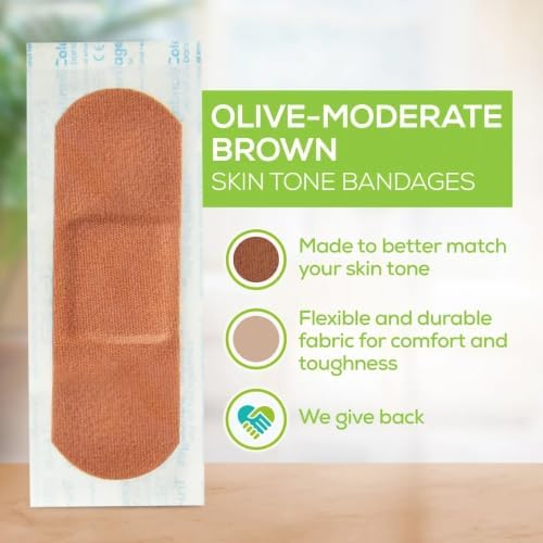 Tru-Colour Skin Tone Shade Fabric Bandages (100 Count) – Flexible, Waterproof, PFAS-Free Adhesive Strips Help Protect Cuts, Scrapes, Scratches – Olive, 1 in x 3 in - Image 3