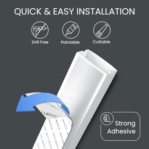 EVEO Cable Hider Wall 306” - Cable Raceway Cord Hider - Wire Covers for Cords on Wall, Cord Cover, Wall Cable Hider, Cable Concealer, Wire Hiders for TV on Wall - 20X (L16 W1.1 H0.55) - Large | White - Image 2