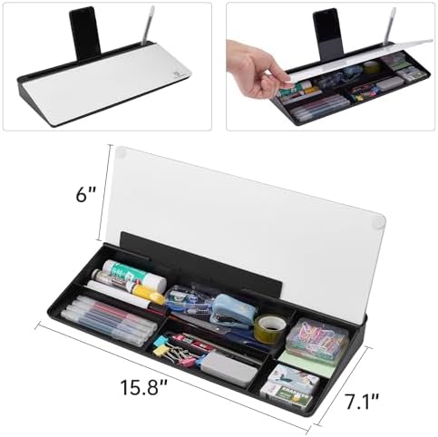 TSJ OFFICE Desktop Whiteboard Dry-Erase-Board - Computer Keyboard Stand White Board Surface Pad with Drawer, Desk Organizers with Accessories for Office, Home, School Supplies - Black - Image 4