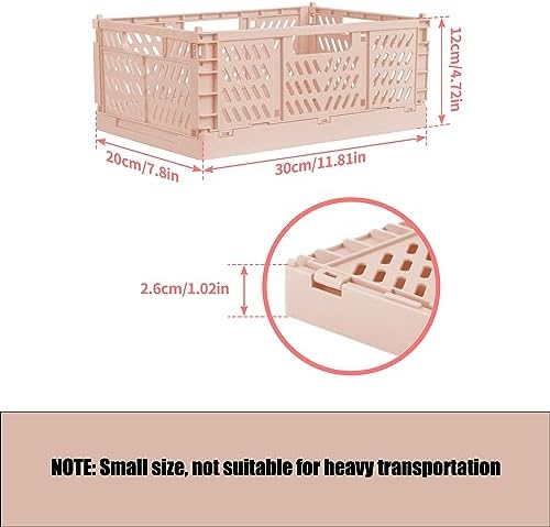 2 Pack Stackable Storage Crates, Plastic Foldable Baskets Small Pink - Image 2