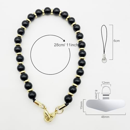 TENOC Marble Beaded Phone Wrist Strap, Obsidian Black - Image 2