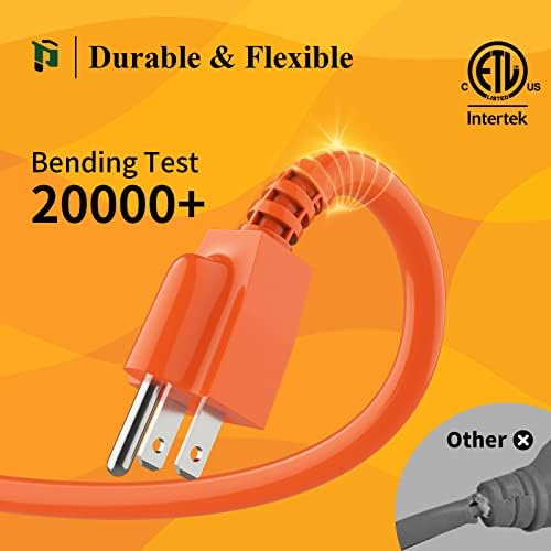 Outdoor Extension Cord 100 FT | 16/3 Gauge Heavy Duty 3 Prong Extension Cord, 13A 1625W SJTW, ETL Listed, Great for Garden and Home, Orange - Image 3