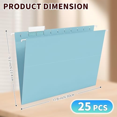 25-Pack Hanging File Folders, Letter Size, Includes 35 Transparent Label Cards & 50 Sticker Labels,1/5-Cut Tabs for Home & Office Organization(Light Blue) - Image 4