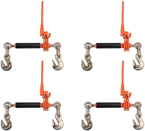 4 Pack 3/8" - 1/2" Hi-Viz Orange Quick Folding Handle Ratchet Load Binder with Grab Hook 12,000 lbs WLL | Tie Down Hauling Chain Binders for Flatbed Truck Trailer by MyteeProducts