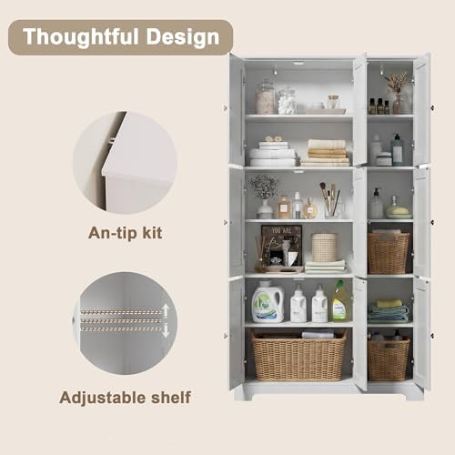 ChooChoo 63.2" Tall Bathroom Storage Cabinet with 9 Doors - Image 5
