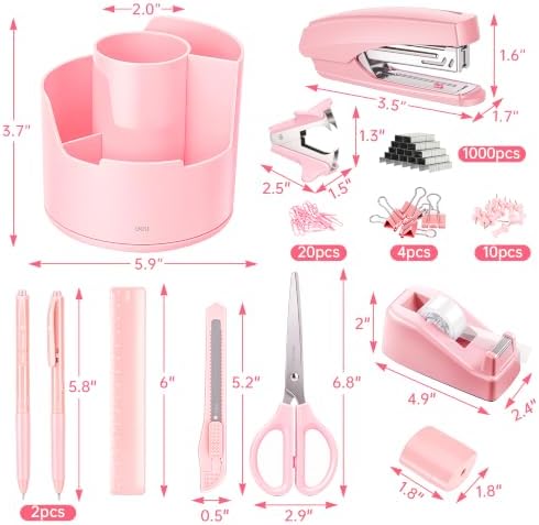 deli Pink Office Supplies Set, 14 in 1 Desk Accessories Set - Image 3