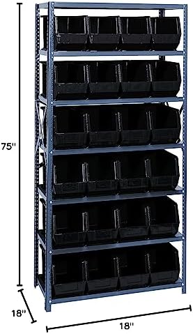 Quantum Storage Systems QSBU-265BK Giant Open Hopper Steel Shelving System, 18" D x 36" W x 75" H, with 7 Shelves and 24 QUS265 Bins, Black - Image 2