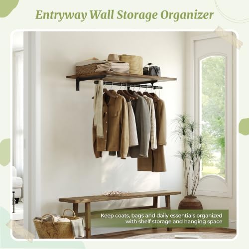 IAE Wall Mounted Clothes Rack with Shelf and Hanging Rod, 36x24in,Rustic - Image 4