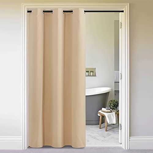 NICETOWN Closet Curtain for Bedroom Door, Faux Folding Accordion Doors, Blackout Noise Reducing Room Divider for Doorway Laundry Room Bifold Door (1 Panel, 5ft Wide x 9ft Long, Biscotti Beige) by NICETOWN