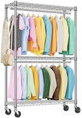 IZEUK Heavy Duty Rolling Garment Rack Wire Clothes Rack for Hanging Clothes (Chrome, 3 Tier with 2 Rod, 15.7" D x 45.3" W x 79.6" H) by IZEUK