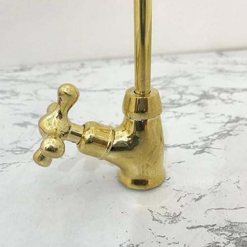 Handmade Unlacquered Brass Bar Kitchen Faucet, Cold Water Single Hole, Traditional Cross Handles - Brass Drinking Water Dispenser Faucet - Unlacquered Brass One Handle Faucet - Image 2