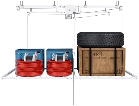 White 6x3 FT Overhead Garage Storage Rack for High Ceilings 10-12 FT by LeavaderHomeFurniture