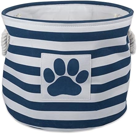 Bone Dry Pet Storage Collection Striped Paw Patch Bin, Small Round, Navy by BoneDry