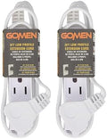 GOMEN 3 Feet Indoor Extension Cord with 3 Outlets, AWG 16/3 Angled Flat Plug Power Strip, 3 Prong Grounded, 13 Amps - 1625 Watts - 125 VAC, White, 2 Pack by GOMEN
