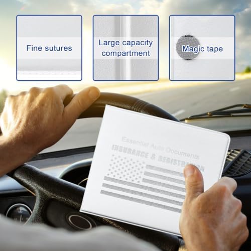 Ziciner Car Registration Insurance Holder, 2Pack Essential Auto Card Document Glove Box Organizer with Touch Fastener, Vehicle Interior Accessories Perfect for Most Car, Truck, SUV (White/White Flag) - Image 3