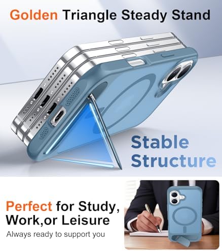 Temdan Designed for iPhone 17 Case, [Built-in Invisible Kickstand][Compatible with MagSafe][Military Grade Shockproof] Slim Translucent Matte Phone Case 6.3 inch (Light Blue) - Image 5