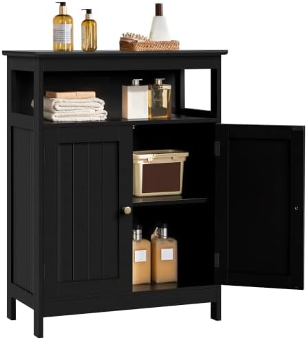 Yaheetech Small Bathroom Storage Cabinet with Double Beadboard Doors, Black by Yaheetech