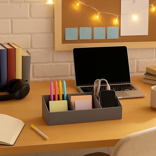 Bigso Elisa Desktop Organizer - Durable Office Desk Organizer with 7 Compartments for Office Supplies and Accessories - 13.1 in x 4.9 in x 4.9 in - Grey - Image 7