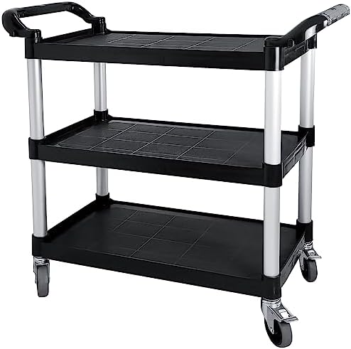 Plastic Utility Cart with Wheels, 3 Tier Rolling Cart with Lockable Wheels, Heavy Duty 510lbs Capacity Food Service Cart for Office, Restaurant, Kitchen, Home, Warehouse by RAYFARMO