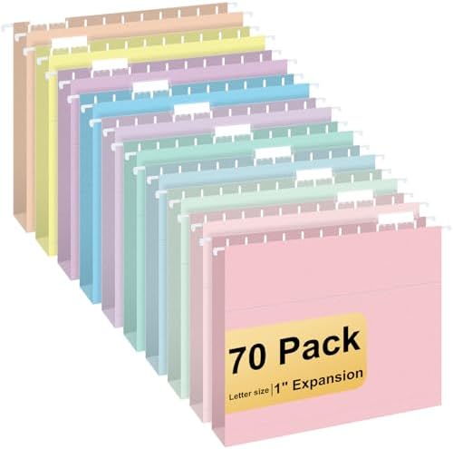 Hanging File Folders, 70 Pack Letter Size Hanging File folders with 1/5-cut Tabs, Stay Organized for Your Home and Office Bulk File, Documents and Paper, Macaron 10 Colors by YOPCDJ