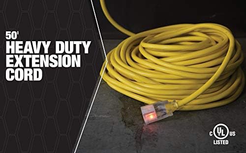 Southwire Outdoor Extension Cord – Durable Vinyl Jacket for for Farm, Ranch & Workshop - Lighted End with Reinforced Blades - SJTW, Yellow - 12 Gauge, 3 Prong - 50 ft (Pack of 6) - Image 2